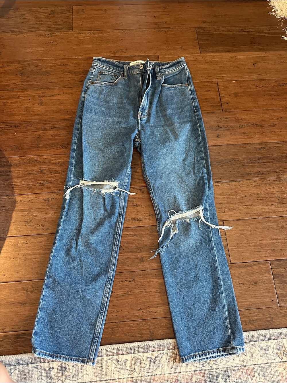 Abercrombie & Fitch Distressed Light Blue Straight Jeans